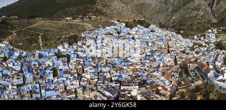 Aus der Vogelperspektive der berühmten Medina-blauen Altstadt Chefchaouen Marokko Stockfoto