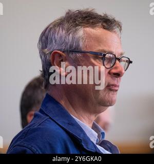 Uttoxeter, Mitarbeiter, Großbritannien. September 2024. Hugh Fearnley-Whittingstall hält die Hauptredner auf der Midlands Climate Expo. Credit Mark Lear/Alamy Stockfoto