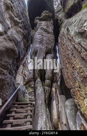 Teplice Rocks, Teil des Bergparks Adrspach-Teplice im Broumov Hochland in Böhmen, Tschechien, Europa Stockfoto