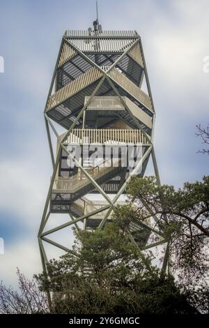 Kalmthout, Belgien, Mai 2023: Blick auf den Aussichtsturm und den Feuerturm in Kalmthout Heath, Naturpark in Belgien, Europa Stockfoto