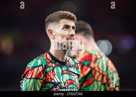 London, Großbritannien. September 2024. Jorginho von Arsenal FC vor dem Spiel Arsenal FC gegen Bolton Wanderers FC Carabao Cup Runde 3 im Emirates Stadium, London, England, Großbritannien am 25. September 2024 Credit: Every Second Media/Alamy Live News Stockfoto