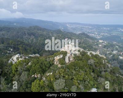 Aus der Vogelperspektive Castelo dos Mouros oder maurisches Schloss, Sintra, Portugal, Europa Stockfoto