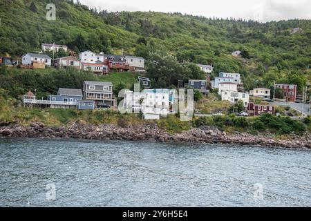 Blick auf die Stadt Petty Harbour-Maddox Cove, Neufundland & Labrador, Kanada Stockfoto