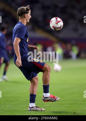 BARCELONA, SPANIEN - 25. SEPTEMBER: Guille Fernandez vom FC Barcelona während des Liga EA Sports Spiels zwischen dem FC Barcelona und Getafe CF bei den Estadi Olimpic Lluis Companys am 25. September 2024 in Barcelona Stockfoto