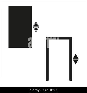 Symbol für Aufzugstür. Pfeilsymbol nach oben und unten. Schlichtes schwarzes Design. Minimalistisches Transportelement. Stock Vektor
