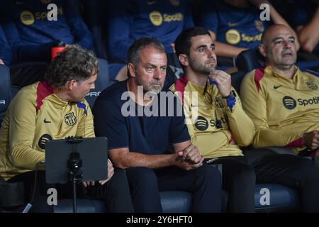 Barcelona, Esp. September 2024. FC BARCELONA GEGEN GETAFE CF. 25. September 2024 Hansi Flick Cheftrainer des FC Barcelona das Spiel zwischen dem FC Barcelona und Getafe CF entspricht dem siebten Tag der La Liga EA Sports im Olimpic-Stadion Lluis Companys aus Montjuic in Barcelona. Quelle: Rosdemora/Alamy Live News Stockfoto