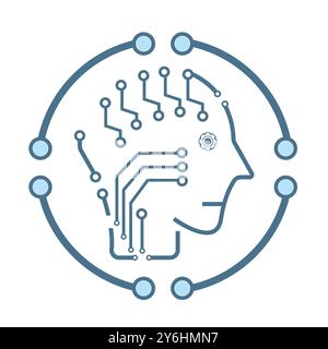 KI-Kopf mit Schaltkreisen und künstlichen Intelligenzlinien, KI für Technologiesymbole Konzepte, kybernetische Symbole, KI, Technologiesymbol, Illustration Stock Vektor