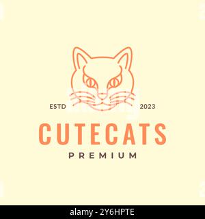 Kopf Katze Maskottchen Charakter Cartoon Linie Stil nette Hipster Stil farbige Vintage Logo Design Vektor Icon Illustration Stock Vektor
