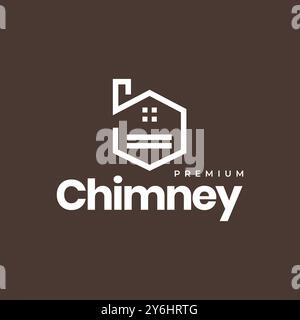 Sechseckiges Haus Kamin moderne Linie einfache minimale flache Logo Design Vektor Icon Illustration Stock Vektor