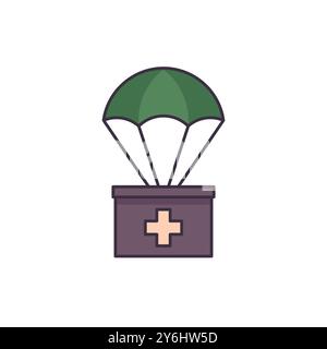 Ikone für humanitäre Hilfe mit Fallschirm, Vektor Stock Vektor