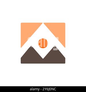 Blick auf die Berge mit Sonnenuntergang Logo Design Vektor flach Stock Vektor