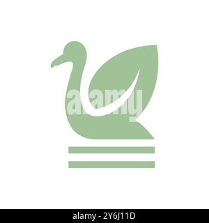 schwan mit Flügeln Blatt Logo Design Vektor flach Stock Vektor