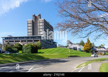 Matariki & Puaka-James Hight Gebäude von University Avenue, Canterbury University, Riccarton, Christchurch (Ōtautahi), Canterbury, Neuseeland Stockfoto