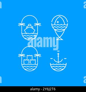 Ocean Beach Icon Set Logo Design Linie Vektor Stock Vektor