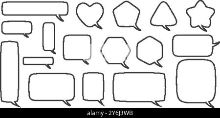 Pixel-Sprechblasen für Spieldesign und Chart. Retro-Chatbox für Dialogkommentare und -Nachrichten. Vektorformen für Sprechblasen. 8-Bit-Set Stock Vektor