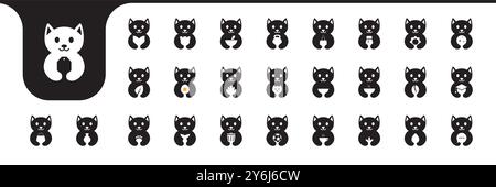 Cat Cute Flat Icon Set Kollektion Logo Design Vektor Stock Vektor