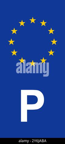 Portugiesisches Euroband mit nationalem Symbol: Blauer Hintergrund, der die Identität der Europäischen Union und Portugals für die Fahrzeugzulassung darstellt. Stock Vektor