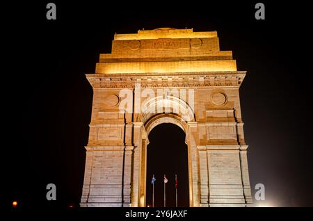 India Gate in der Nacht. Neu-Delhi, Indien Stockfoto