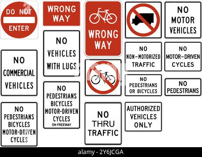 Umfassende Sammlung von Verkehrsschildern mit Einschränkungen: Nicht betreten, keine Lkw, keine Fußgänger, keine Fahrräder und nicht autorisierte Fahrzeugverbote für RO Stock Vektor