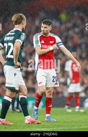 London, Großbritannien. September 2024. Jorginho vom Arsenal FC während des Spiels Arsenal FC gegen Bolton Wanderers FC Carabao Cup Runde 3 im Emirates Stadium, London, England, Vereinigtes Königreich am 25. September 2024 Credit: Every Second Media/Alamy Live News Stockfoto