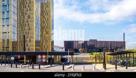 Türme und Gebäude des Gerichtshofs der Europäischen Union (EuGH), der Justizbehörde der EU, in Luxemburg-Stadt. Stockfoto