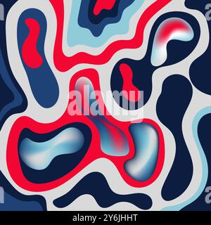 Abstrakte geometrische Formen in roten, blauen und weißen Ebenen mit verlaufendem Hintergrund. Ideal für moderne Designs, Hintergründe und Tapeten. Stock Vektor