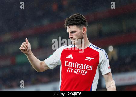 London, Großbritannien. September 2024. Declan Rice of Arsenal FC Gesten während des Spiels Arsenal FC gegen Bolton Wanderers FC Carabao Cup Runde 3 im Emirates Stadium, London, England, Vereinigtes Königreich am 25. September 2024 Credit: Every Second Media/Alamy Live News Stockfoto