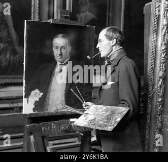 Herr Reginald Eves , der bekannte Porträtmaler , der sein Bild des Premierministers Stanley Baldwin vervollständigt . 16. Oktober 1923 Stockfoto