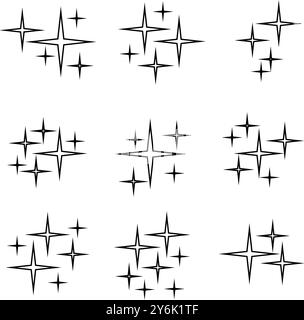 Umrichte Sterne und Bursts mit leuchtendem Lichteffekt. Stock Vektor