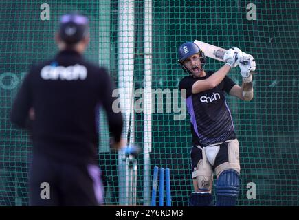England's Olly Stone während einer Netzsitzung auf dem Lord's Cricket Ground, London. Bilddatum: Donnerstag, 26. September 2024. Stockfoto