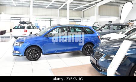 Neue Autos im Ausstellungsraum des Autohändlers Stockfoto