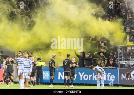 Los Angeles, Usa. September 2024. Die Spieler des Los Angeles FC feiern ihr Tor gegen den Sporting Kansas City während des Endspiels der U.S. Open Cup im BMO Stadium. Los Angeles FC 3:1 Sporting Kansas City (Foto: Ringo Chiu/SOPA Images/SIPA USA) Credit: SIPA USA/Alamy Live News Stockfoto