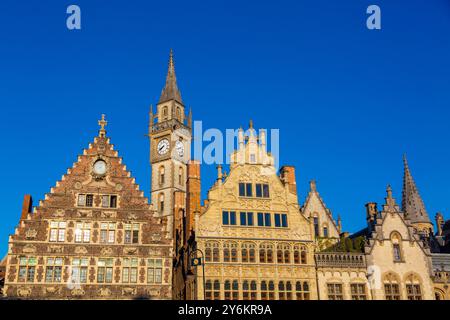 Europa, Belgien, Gent. Quai Graslei, die Lys Stockfoto