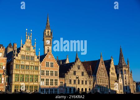 Europa, Belgien, Gent. Quai Graslei, die Lys Stockfoto