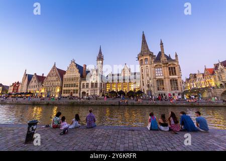 Europa, Belgien, Gent. Quai Graslei, die Lys Stockfoto