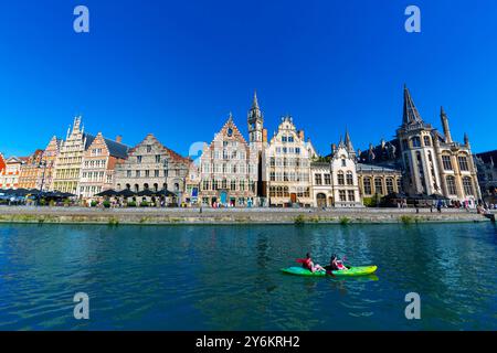 Europa, Belgien, Gent. Quai Graslei, die Lys Stockfoto