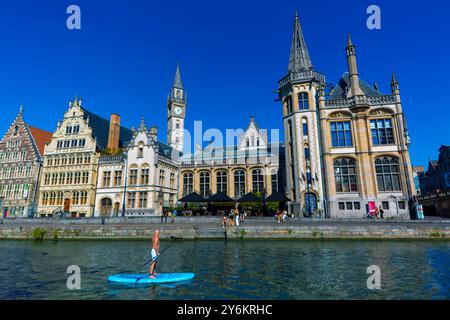 Europa, Belgien, Gent. Quai Graslei, die Lys Stockfoto