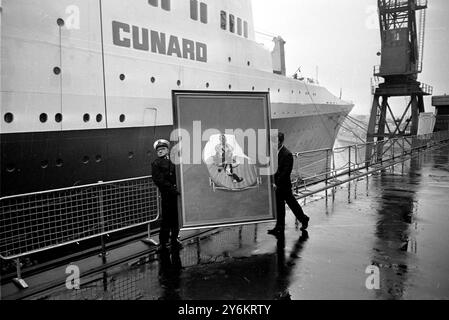 Southampton: Ein 'Portrait of PL' von Francis Bacon, das heute an Bord des Cunard-Schiffes Queen Elizabeth II. In Southampton getragen wird. Das Porträt, eines der wertvollsten von über 100 Gemälden, das in einer Ausstellung in der weltweit ersten schwimmenden Kunstgalerie an Bord von Queen Elizabeth II gezeigt wird. Die Galerie wird von Marlborough Fine Art geführt und ist eine der umfangreichsten Ausstellungen der britischen Kunst des 20. Jahrhunderts, die jemals stattfand, und umfasst Werke von über 20 britischen zeitgenössischen Künstlern, darunter Gemälde und Skulpturen von R.B. Kitaj, Barbara Hepworth, Henry Moore und Graham Sutherlan. Die Eröffnungsexhib Stockfoto