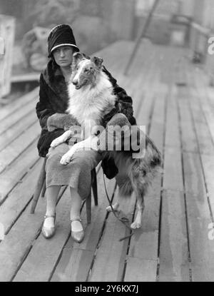 Show der Croydon Canine Society im Crystal Palace. Miss Clare Molony mit ihrem Collie Westcarrs Blue Mascot. Der erste Vorsitzende der Collie Association. 1926 Stockfoto