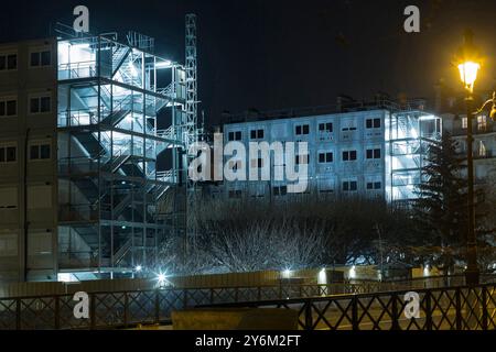 Frankreich, Paris, 75, 4. Arrondissement, Ile de la Cite, Basen de vie sur le chantier de Restauration de Notre-Dame (Februar 2023). Stockfoto