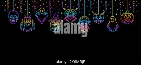 Halloween-Girlande mit Doodle-Style-Charakteren Stock Vektor