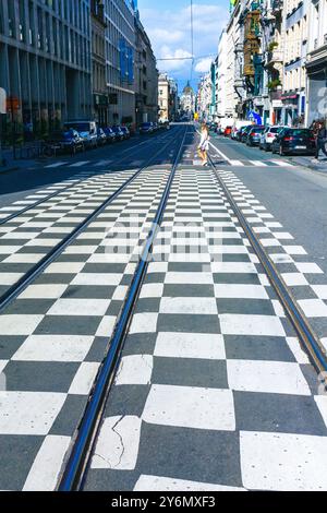 Belgien, Brüssel, Rue Royale, Straßenbahn Stockfoto