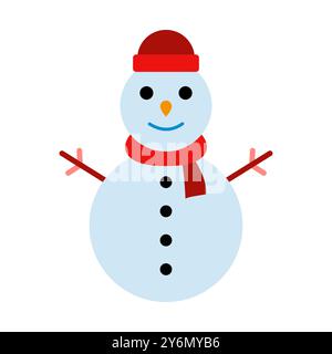 Schneemann-Symbol. Cartoon-Charakter Schneemann. Schneemann mit Hut und Schal. Weihnachtliche Einrichtung. Vektorabbildung. Stock Vektor