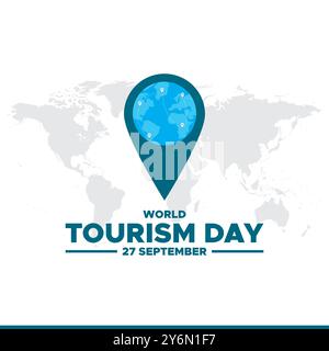 Welttourismustag, 27. September, Banner, Post, Poster, Vorlage für soziale Medien für den Welttourismustag. Stock Illustration, Vektordatei, World Tour Stock Vektor