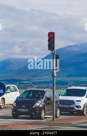 Island, Akureyri, eine Ampel in Herzform Stockfoto