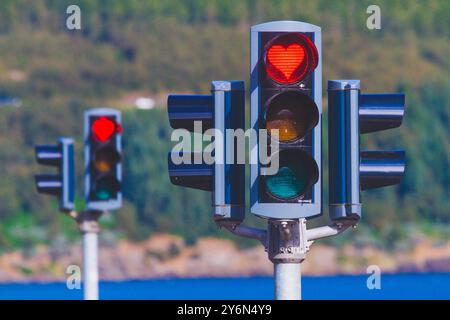 Island, Akureyri, eine Ampel in Herzform Stockfoto
