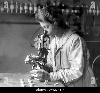 Erfassung des deutschen Farbstoffhandels (London Dye Manufacturing Co). Eine mikroskopische Exmination von Farbkristallen. 13. November 1920 Stockfoto