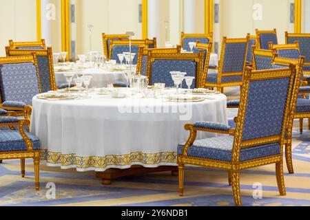 Vereinigte Arabische Emirate, Abu Dhabi. Präsidentenpalast der Vereinigten Arabischen Emirate. Qasr Al-Watan. Das Präsidentenbankett Stockfoto