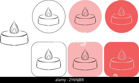 Set aus minimalistischem Aroma und Spa-Kerze mit Stiel und Blattaufkleber für das Logo in verschiedenen Designs. Kerze in einzeiliger Ausführung. Stock Vektor