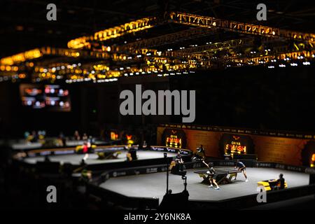 Peking, China. September 2024. Das Foto vom 26. September 2024 zeigt das Spiel der ersten Qualifikationsrunde des World Table Tennis (WTT) China Smash 2024 in Peking, China. Quelle: Xiao Yijiu/Xinhua/Alamy Live News Stockfoto